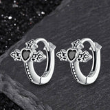 Budded Cross Heart Zircon Sterling Silver Earrings | Gthic.com