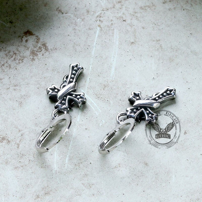 Budded Cross Stainless Steel Hoop Earrings