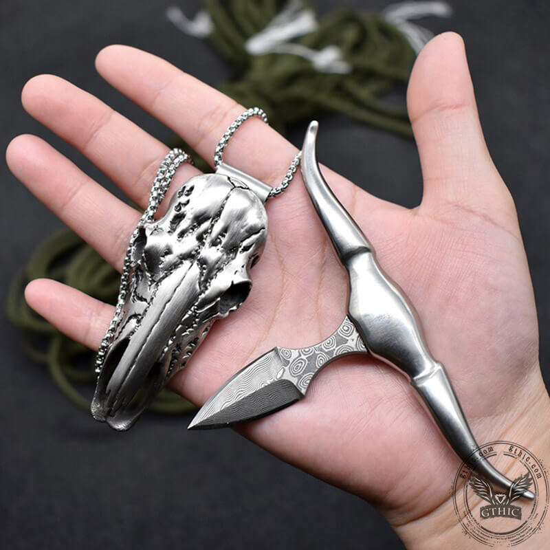 Bull Head Multi Tool Damascus Necklace | Gthic.com