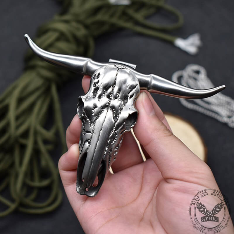 Bull Head Multi Tool Damascus Necklace | Gthic.com