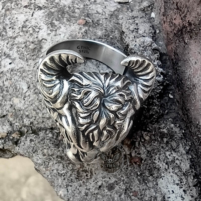 Bull Head Sterling Silver Animal Ring