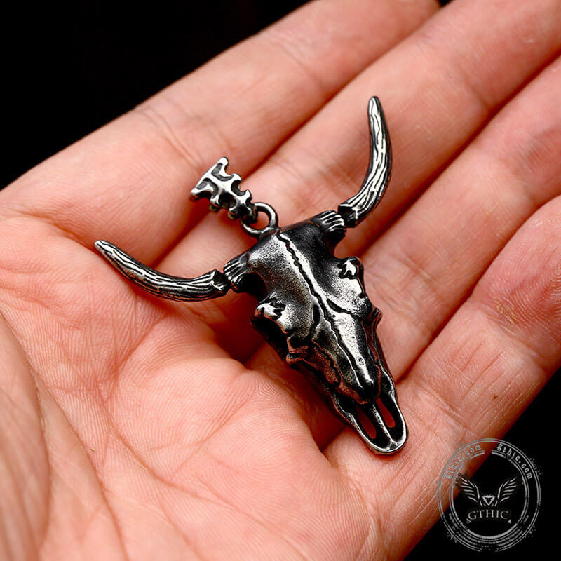 Bull Skull Head Stainless Steel Pendant | Gthic.com