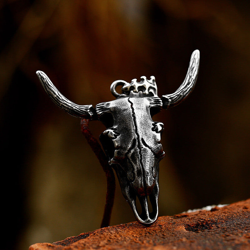 Bull Skull Head Stainless Steel Pendant | Gthic.com