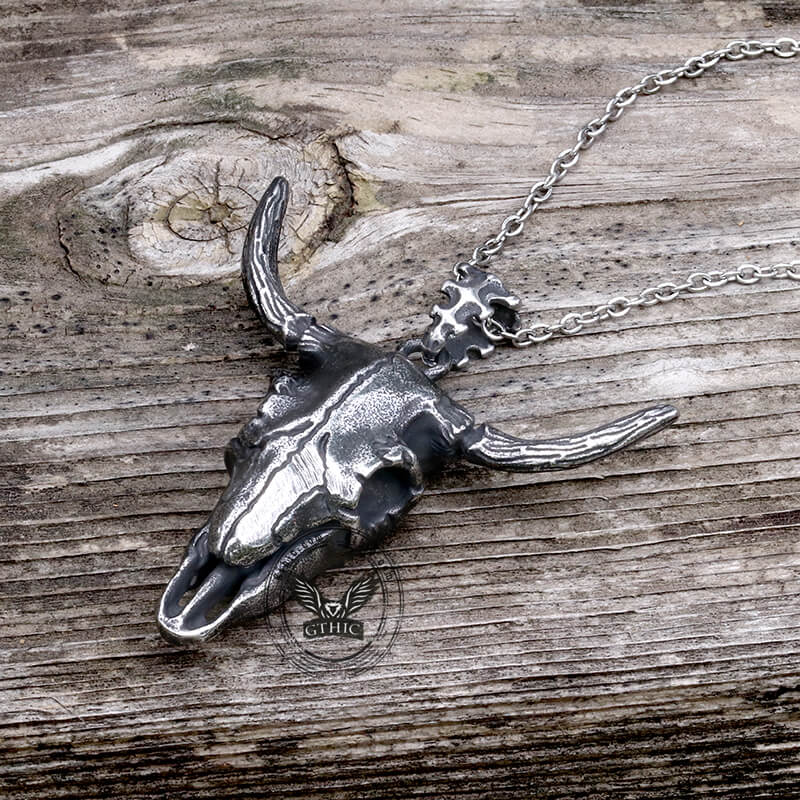 Sterling Silver Bull Skull Necklace – Black Iris Design