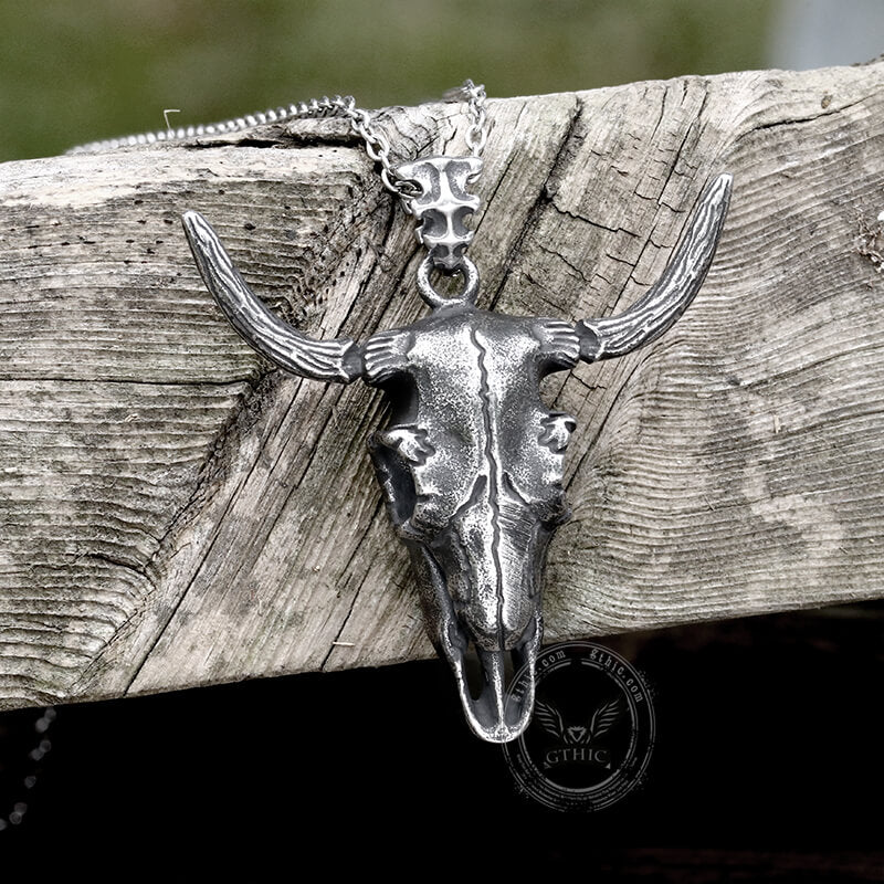 Bull Skull Head Stainless Steel Pendant | Gthic.com