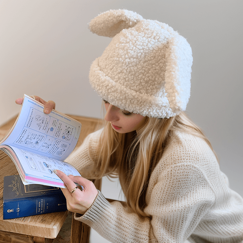 Bunny Ears Lambswool Beanie Hat | Gthic.com