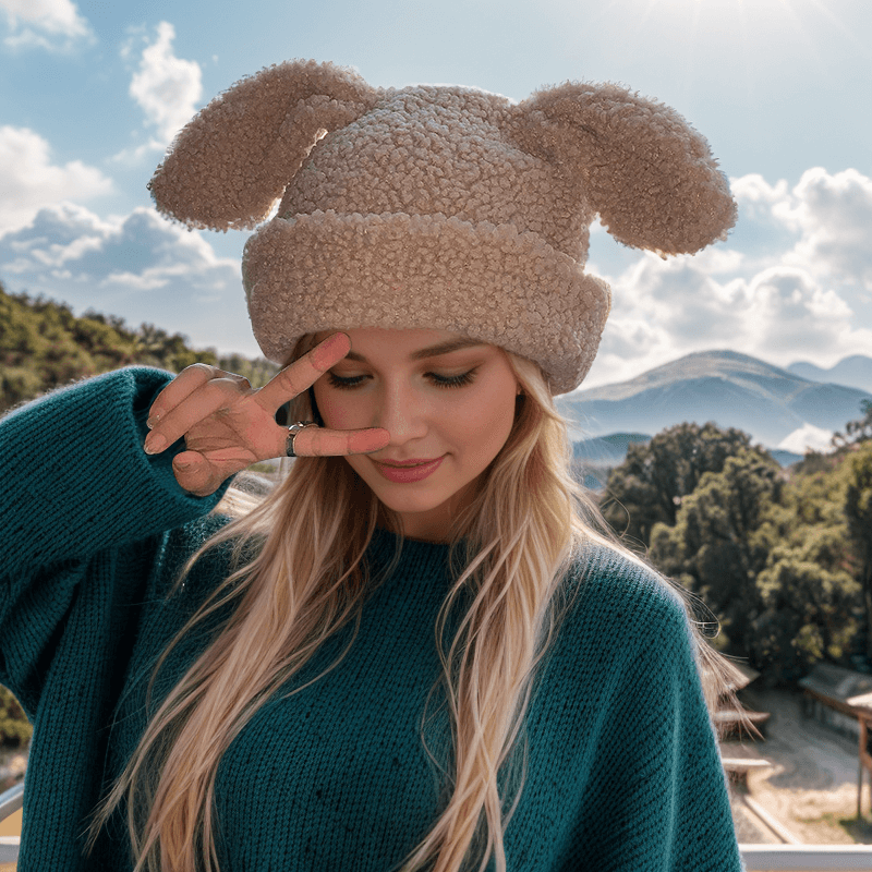 Bunny Ears Lambswool Beanie Hat | Gthic.com