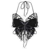 Butterfly-Shaped Backless Polyester Halter Crop Top | Gthic.com