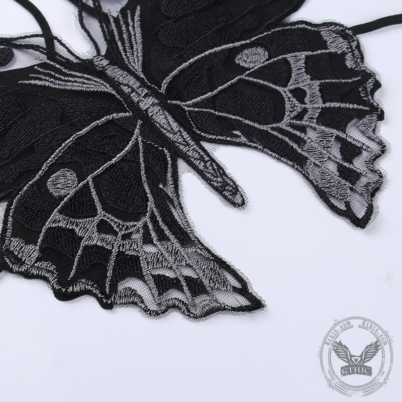 Butterfly-Shaped Backless Polyester Halter Crop Top