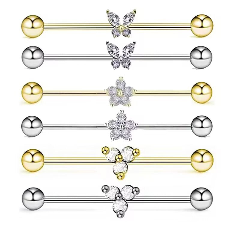 Butterfly Inlaid Zircon Stainless Steel Industrial Piercing | Gthic.com