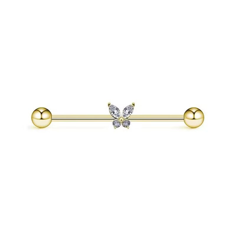 Butterfly Inlaid Zircon Stainless Steel Industrial Piercing