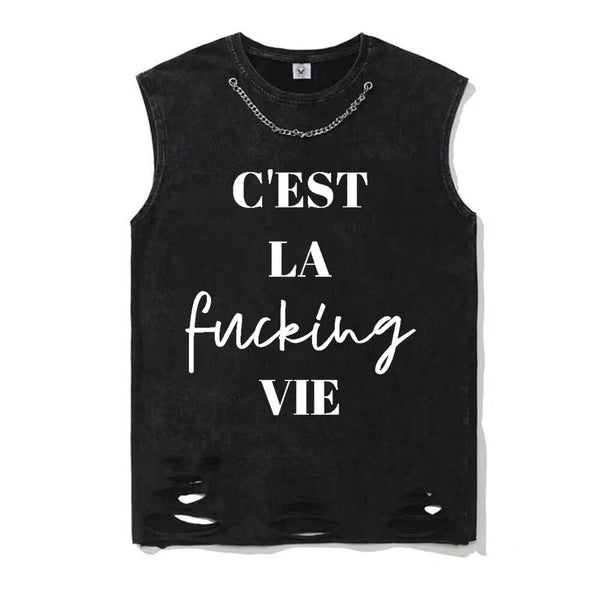 C’est La Fucking Vie Vintage Washed T-shirt Vest Top | Gthic.com