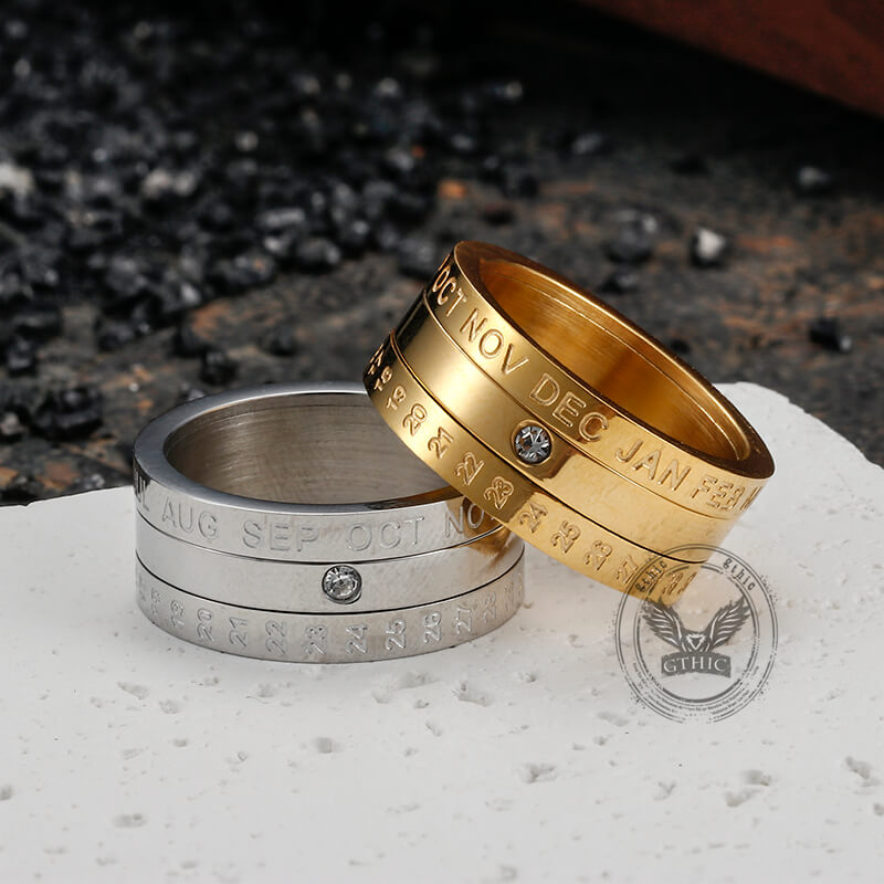 Calendar Diamond Stainless Steel Spinner Ring | Gthic.com