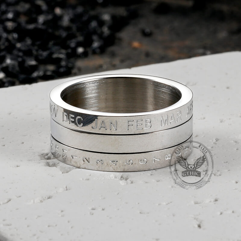 Calendar Diamond Stainless Steel Spinner Ring