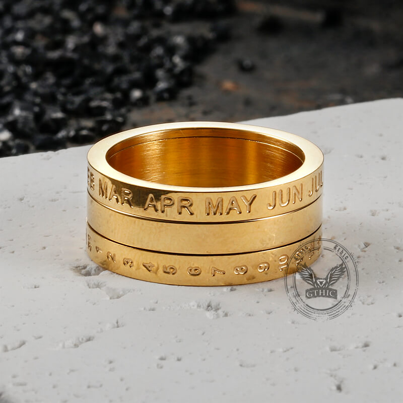 Calendar Diamond Stainless Steel Spinner Ring