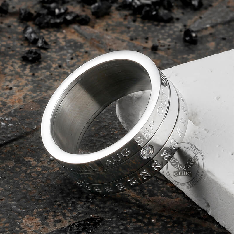 Calendar Diamond Stainless Steel Spinner Ring | Gthic.com