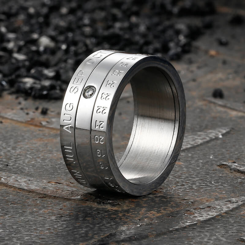 Calendar Diamond Stainless Steel Spinner Ring | Gthic.com