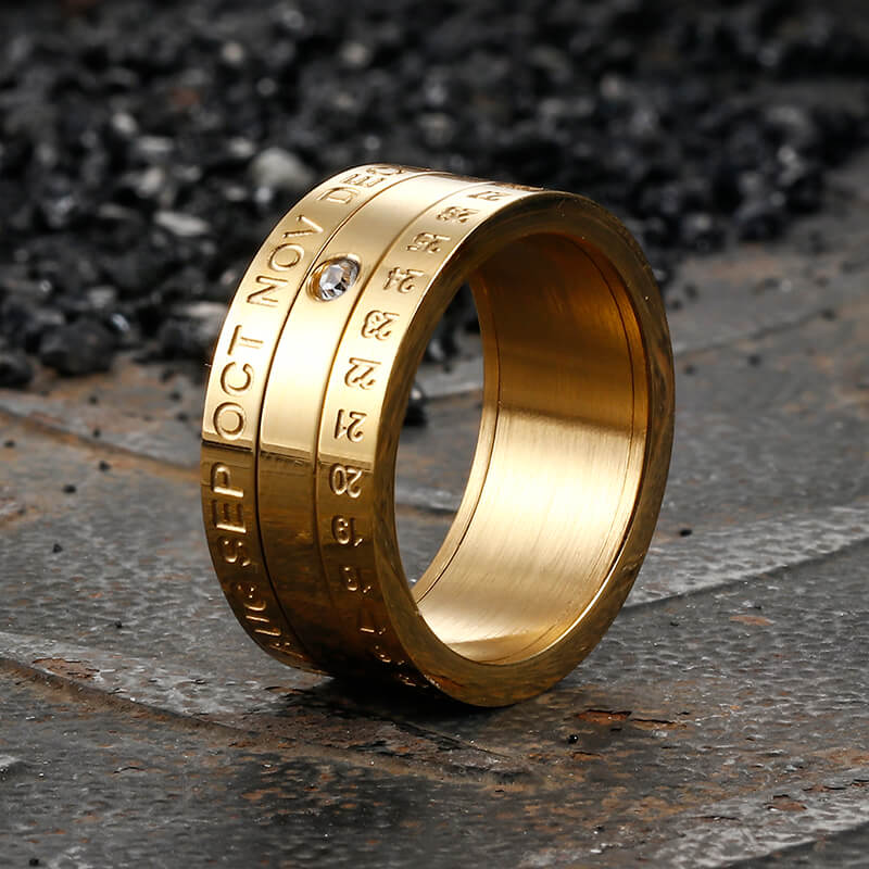 Calendar Diamond Stainless Steel Spinner Ring | Gthic.com