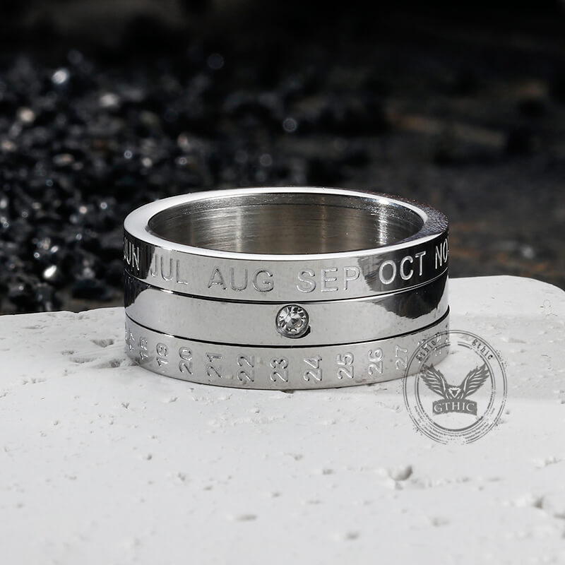 Calendar Diamond Stainless Steel Spinner Ring | Gthic.com