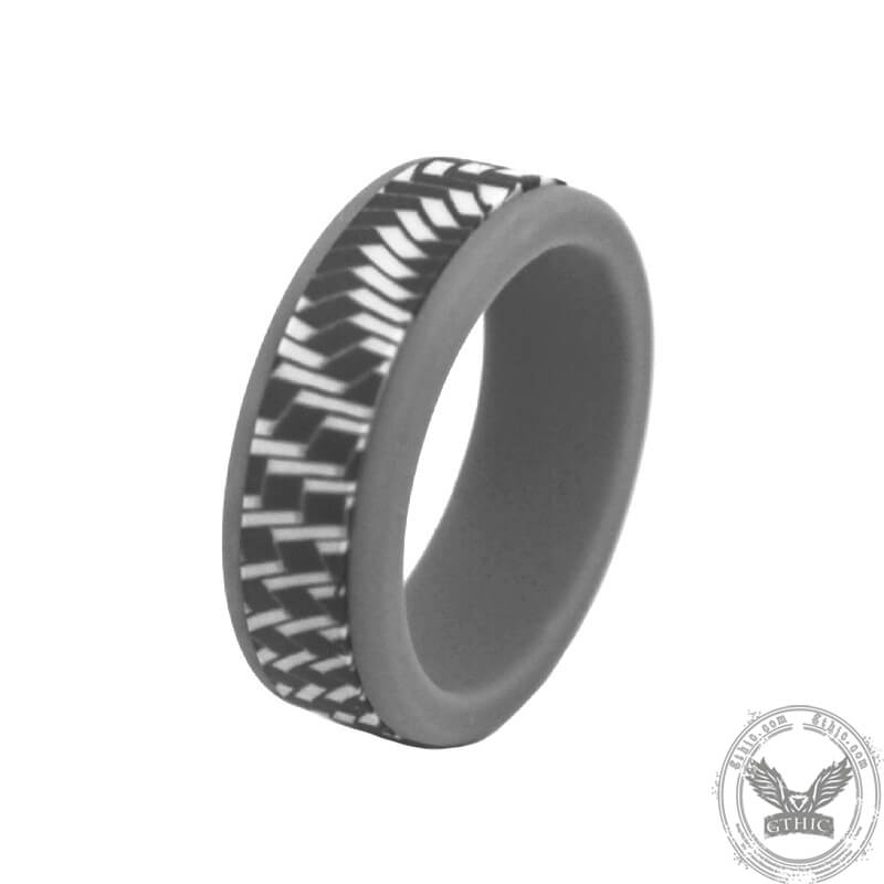 Carbon Fiber Pattern Silicone Ring Set