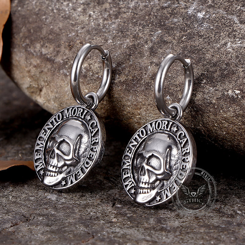Carpe Diem Skull Stainless Steel Earrings