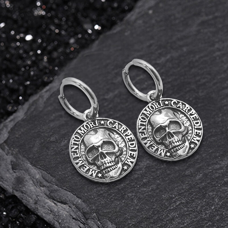 Carpe Diem Skull Stainless Steel Earrings | Gthic.com