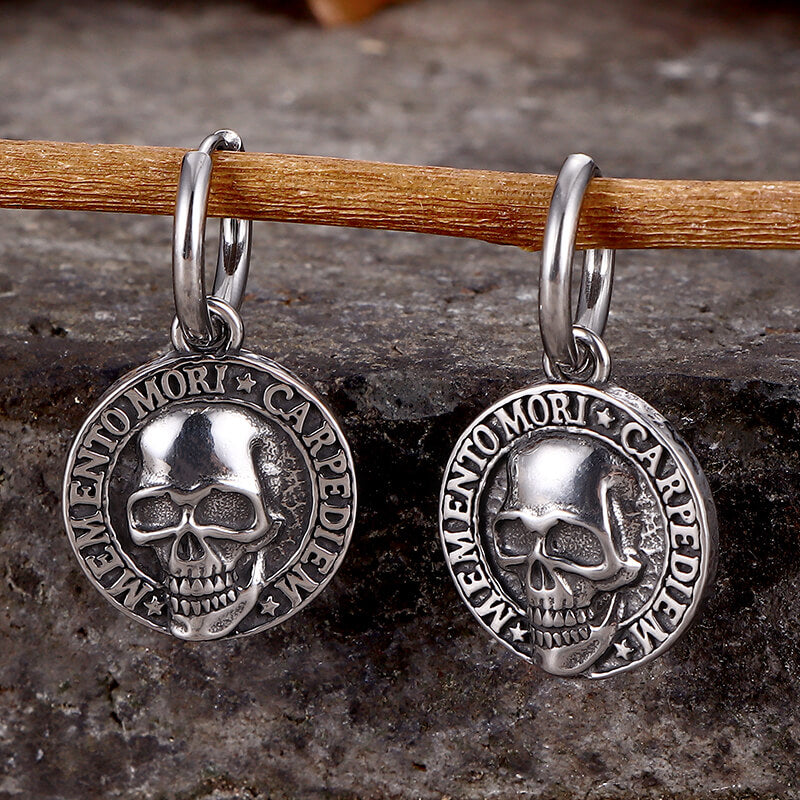 Carpe Diem Skull Stainless Steel Earrings
