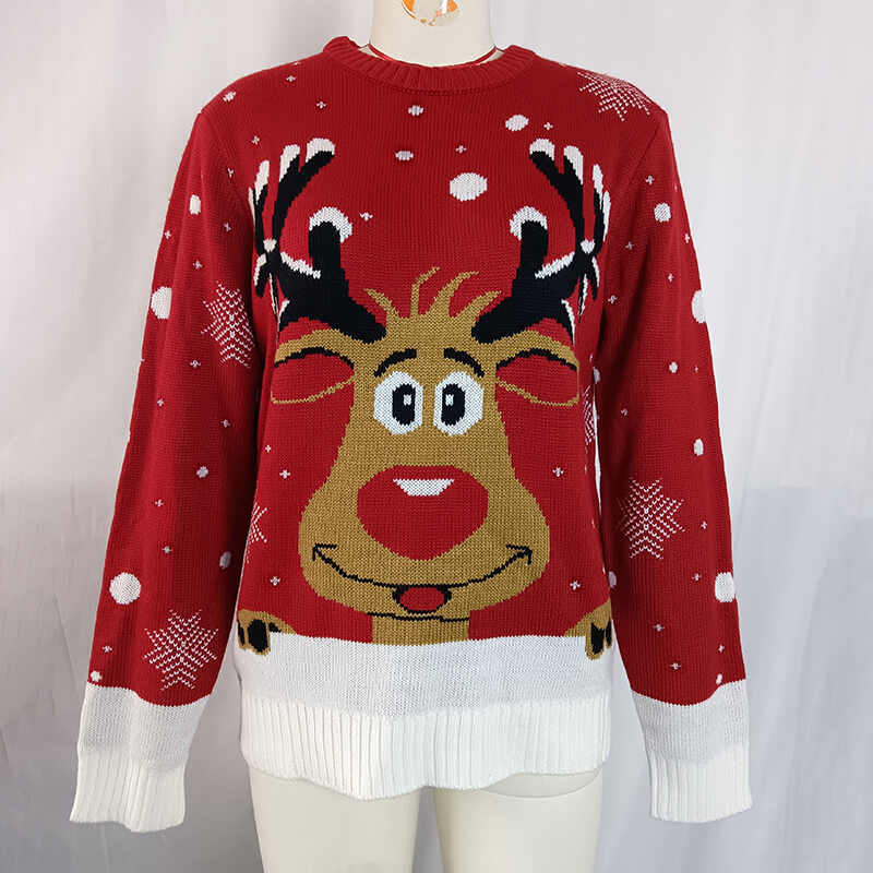 Cartoon Elk Acrylic Pullover Christmas Sweater | Gthic.com