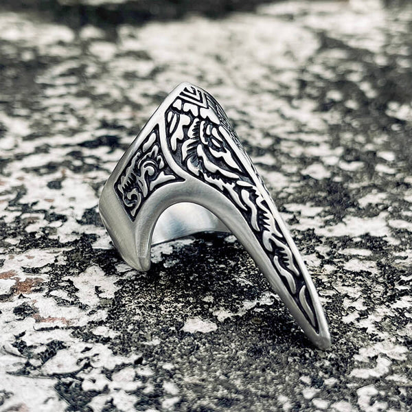 Carve Patterns Sterling Silver Archer Ring | Gthic.com