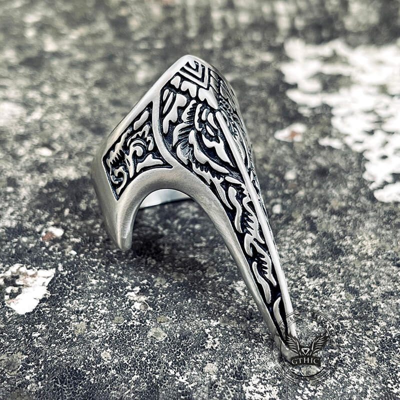 Carve Patterns Sterling Silver Archer Ring | Gthic.com