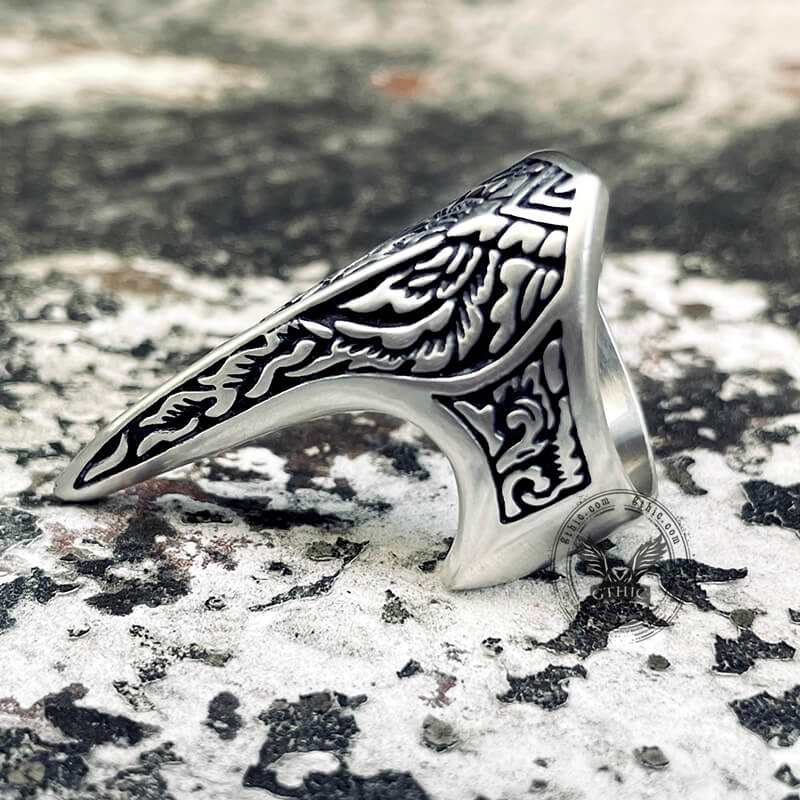 Carve Patterns Sterling Silver Archer Ring | Gthic.com