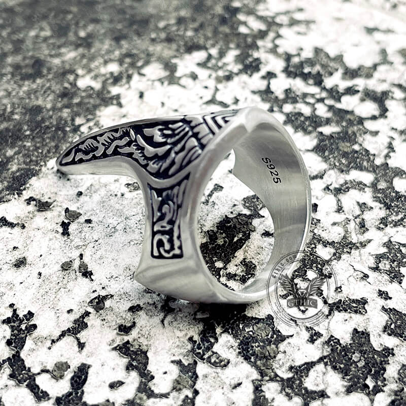 Carve Patterns Sterling Silver Archer Ring