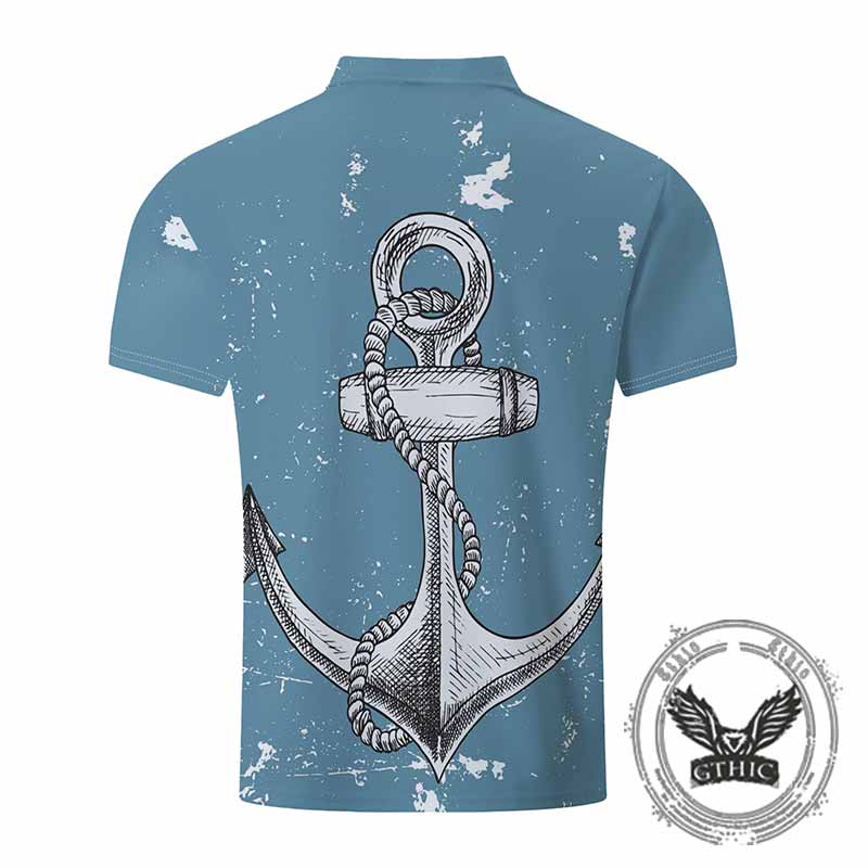 Casual Anchor Graphic Print Short Sleeve Polo Shirt 02 | Gthic.com