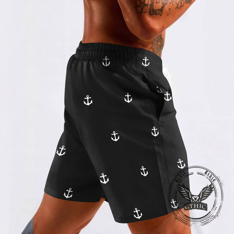 Casual Anchor Print Quick Dry Double Layer Beach Shorts | Gthic.com