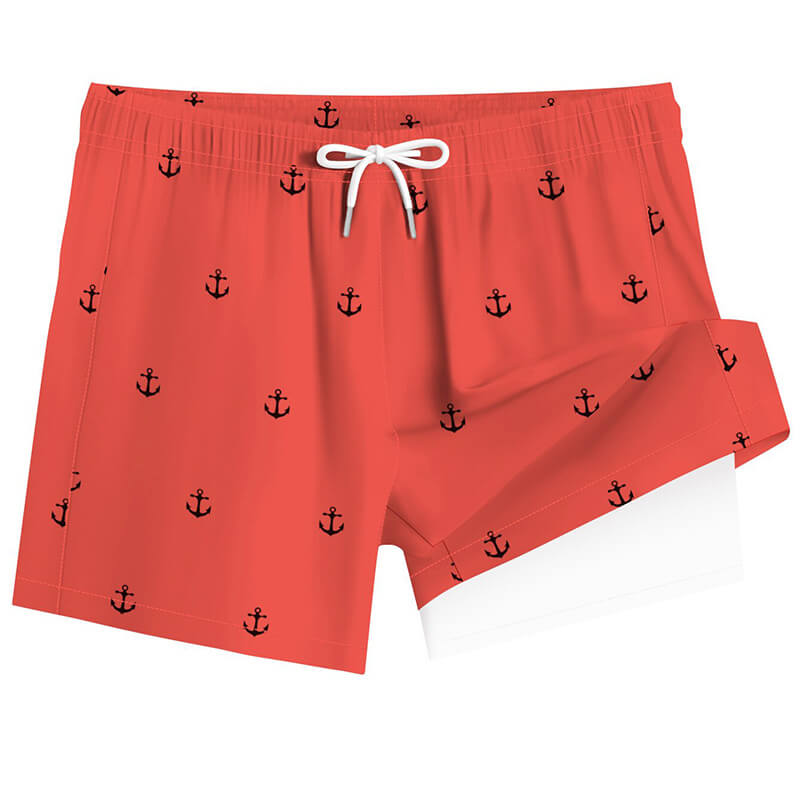 Casual Anchor Print Quick Dry Double Layer Beach Shorts | Gthic.com