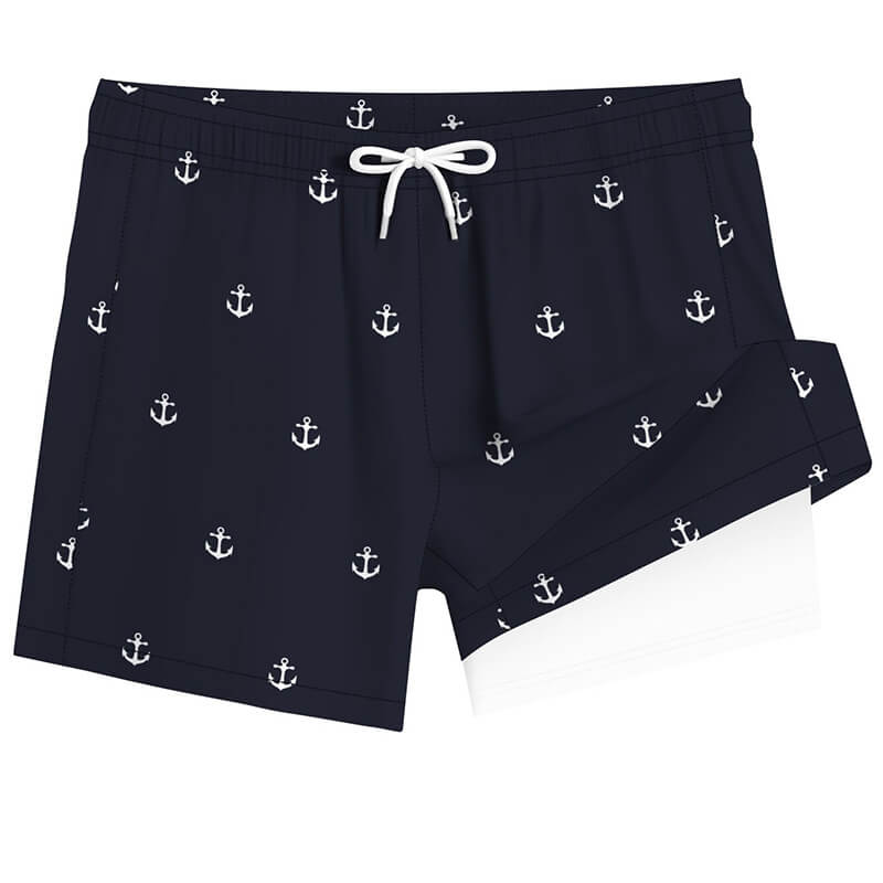 Casual Anchor Print Quick Dry Double Layer Beach Shorts | Gthic.com