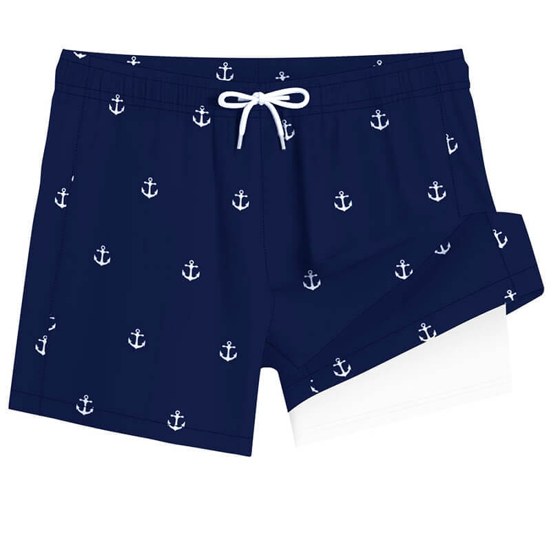 Casual Anchor Print Quick Dry Double Layer Beach Shorts | Gthic.com