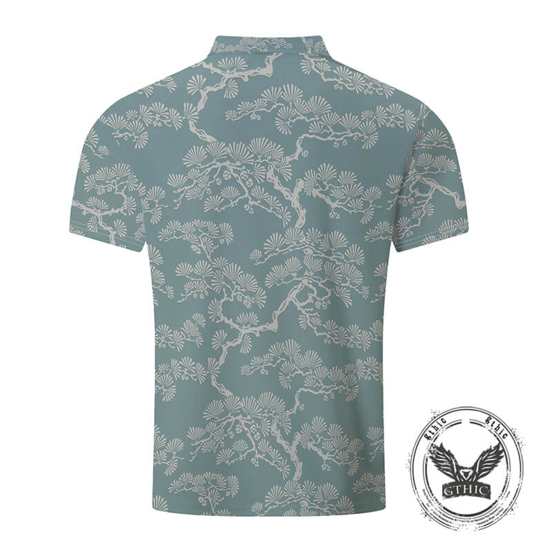 Casual Botanical Print Short Sleeve Polo Shirt | Gthic.com