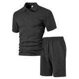Casual Breathable Jacquard Polo Shirt Shorts Set | Gthic.com