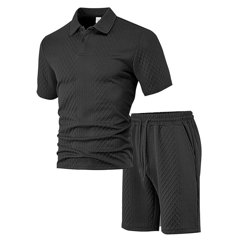 Casual Breathable Jacquard Polo Shirt Shorts Set | Gthic.com