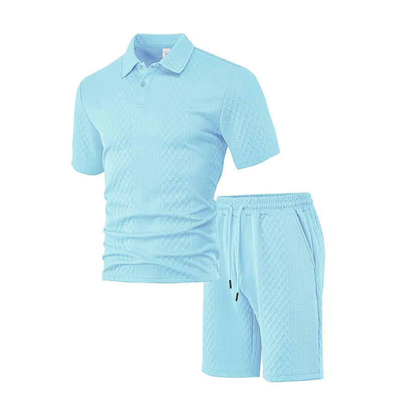 Casual Breathable Jacquard Polo Shirt Shorts Set | Gthic.com
