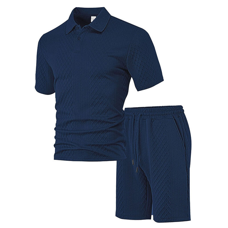 Casual Breathable Jacquard Polo Shirt Shorts Set | Gthic.com
