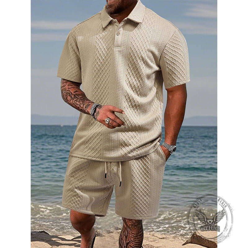 Casual Breathable Jacquard Polo Shirt Shorts Set | Gthic.com