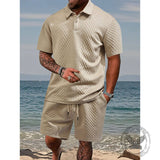 Casual Breathable Jacquard Polo Shirt Shorts Set | Gthic.com