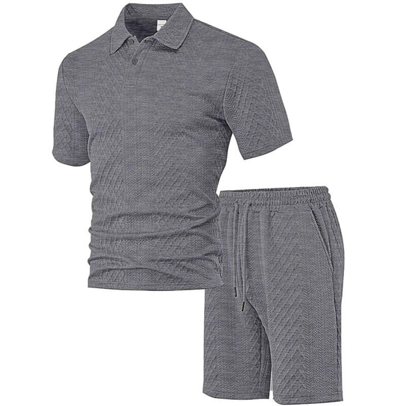 Casual Breathable Jacquard Polo Shirt Shorts Set | Gthic.com