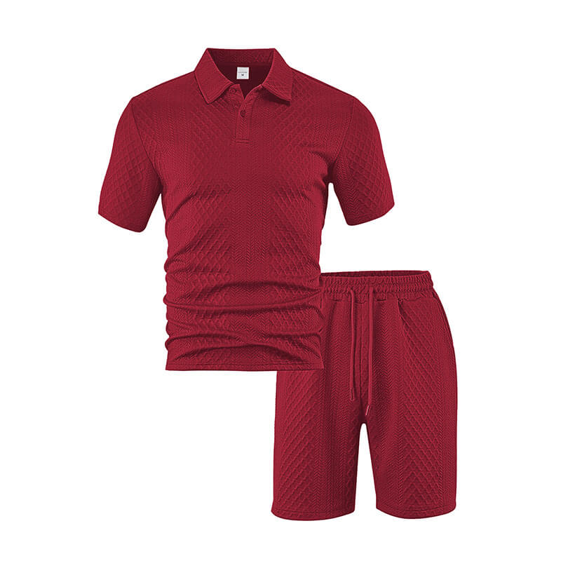 Casual Breathable Jacquard Polo Shirt Shorts Set | Gthic.com