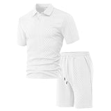 Casual Breathable Jacquard Polo Shirt Shorts Set | Gthic.com