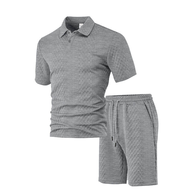 Casual Breathable Jacquard Polo Shirt Shorts Set | Gthic.com