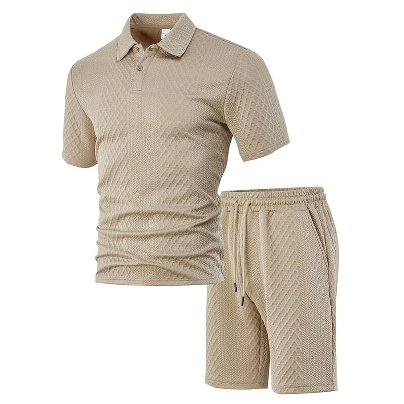 Casual Breathable Jacquard Polo Shirt Shorts Set | Gthic.com