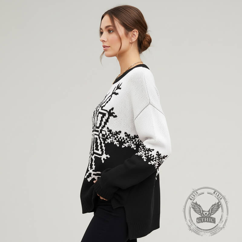 Casual Christmas Snowflake Loose Knit Sweater